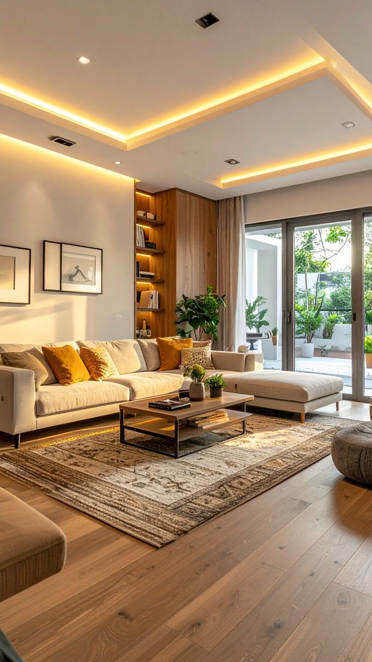 Premium wood-look flooring installed in a modern living room